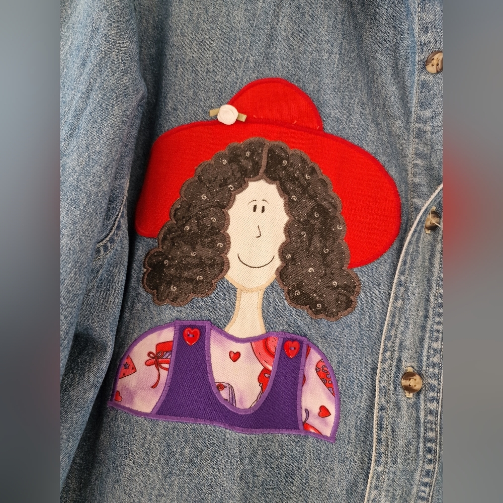 Vintage Red Hat Lady denim shirt size large - Picture 2 of 6